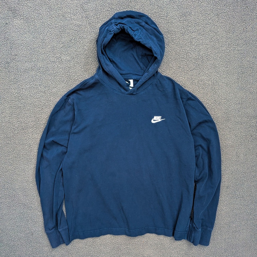 Nike Mens Navy Blue Embroidered Logo Jersey Hoodie Sweatshirt Large
